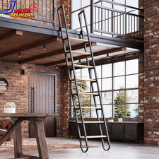 10.35FT Industrial Style Loft Ladder 8 Steps with Black Steel Handrails & Solid picture