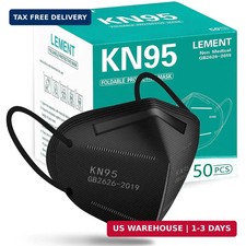 LEMENT 50pcs KN95 Face Mask Black 5-Layer Filter≥95% Cup Dust Safety Masks picture