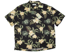 NWT Caribbean Roundtree & Yorke Black Gold Floral 100% Silk Shirt Men Size XL picture