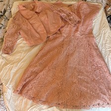 1950s Original Pink Lace Dress & Cropped Jacket Skirt Suit Set Size 8 picture