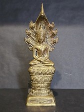 Early 20th Century Antique Brass Buddha & 7 Headed Naga Statue 22cm High. picture