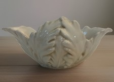 VTG Italian White Cabbage Leaf Ceramic Bowl Majolica Made in Italy 3840 8” MCM picture