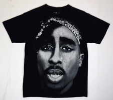 Vintage Rap T-Shirt Tupac Shakure Size XS/S 00s Big Face Ear Nose Sparkle c.2006 picture