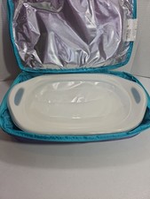 Corningware 9x13 Stoneware Baker Casserole Teal W/insulated Carrying Case Unused picture