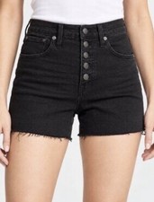 NWT Madewell High Rise Faded Black Denim Button Fly Cut Off Boy Shorts Size 28 picture