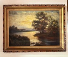 19th Century American Tonalist/Barbizon Lanscape Oil Painting And Antique Frame picture