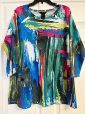 Ali Miles Abstract Art, Boho Chic Sequin Pocket Tunic Top Size XL picture
