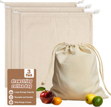 Cotton Storage Bags with Drawstrings - Rainflow 3 Pack 15X17 Inch Reusable Produ picture