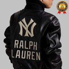 Women Vintage RL Black YK Real Leather Jacket for Ladies Street Style Coat Gift picture
