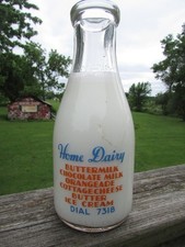 HOME Dairy Dial 7318 Qt MILK Bottle ORANGE & BLUE Pyro LETTERING No Town Listed picture
