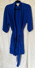 Nordstrom Lingerie Blue Satin Kimono Robe One Size V-Neck Tie Belted picture
