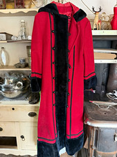Vintage Sears Fashion Women’s S Red/Black Tolstoy Long Hooded Coat Pockets picture