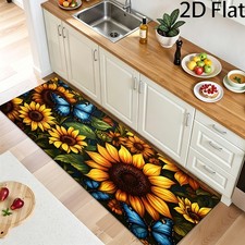 2D Flat, 2D Flat, 2D Flat 1pc Bath Rug, Printed Flannel Mat, Sunflower Butterf picture