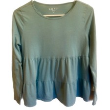 Women's LOFT Light Blue Long Sleeve Tiered Peplum Top S picture