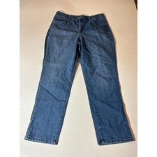 Bandolino Straight Leg Jeans Womens 12 Blue Excellent Embroidered Stretch Denim picture