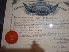 1927 Society War of 1812 Certificate Pearl Willard Bruce No 233 Signed Framed. picture