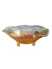 Vintage Hexagonal Candy Trinket Dish Bowl Footed Indiana Glass Iridescent Orange picture