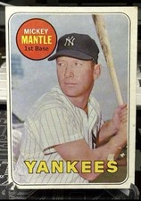 1969 Topps - Mickey Mantle #500 Last Name in Yellow Sharp Small Paper Loss picture