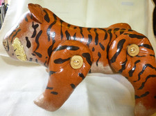 Vtg Folk Art  Hand Crafted Canvas Tiger w Movable Legs - 9