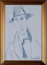 AMEDEO MODIGLIANI / Real Pencil Graphite on Paper, Art Painting Signed / Framed. picture
