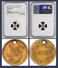 RARE 1884 California Fractional Gold, Bird & Insect, Pictorial Gold / NGC AU R.8 picture