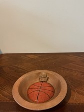vintage wooden basketball coin and key tray with an integrated hoop detail picture