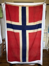 Vintage WWII Pre-War Norwegian Flag Bonner Fahnenfabrik Bonn Germany Woven 3'x5' picture
