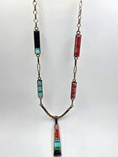 Vintage Navajo Harold Smith Sterling Silver Inlay Necklace – 47g Collector Piece picture