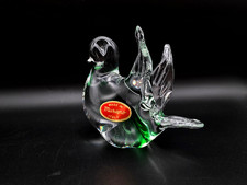 VINTAGE MURANO GREEN DOVE BIRD ITALIAN ART GLASS FIGURINE/PAPERWEIGHT W/STICKER picture
