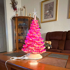 Vintage ceramic Christmas tree (scioto) stands 21” tall white star picture