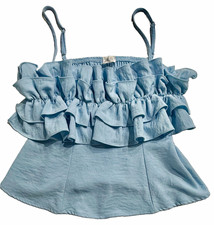 Top Sienna Sky Womens M Blue Solid Smocked Ruffle Sleeveless Camisole Tank picture