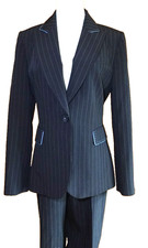 TAHARI ARTHUR LEVINE WOMENS BLACK BLUE PIN STRIPED SUIT BLAZER JACKET PANTS~8 picture