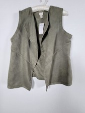 Chico's Womens Vest Jacket Size 2 Fatigue Green Drape Faux Suede Grunge New picture