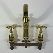Vintage Solid Brass Bridge Faucet Cross Handles Hot Cold w/ Sprayer picture