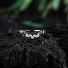 2.40 Ct Curved Natural Diamond wedding band white gold Leaf Vintage wedding band picture