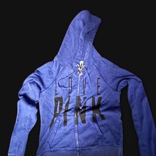 Victoria's Secret PINK Love Pink Zip Up Hoodie Size M Blue Black picture