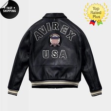 Men Avirex Black Real Bomber American Flight Jacket Leather Jacket-FAST SHIPPING picture