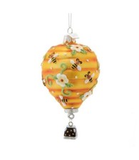 Noble Gems BEEHIVE HOT AIR BALLOON Glass Christmas Ornament, by Kurt Adler picture