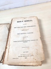 American Bible Society Holy Bible 1841 Leather Antiquarian Original New York picture