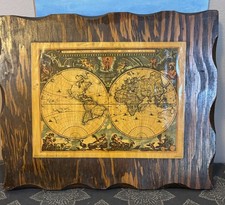 Vintage 1972 Donald Art Orbis Terrarum Nova Mythical Hemisphere Map On Wood  picture