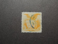 US Stamp Scott # 116 1869 10c Shield & Eagle, Yellow, G Grill, Perf 12 VF picture