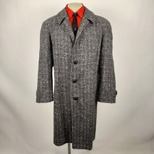 Vtg 50s 60s Gentry Penneys Trench Overcoat Jacket Coat Wool Flecked Mens Large picture