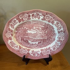 Vintage Enoch Wedgwood Scottish Lochs Red White Oval Platter Plate 12”X9”X 1.5” picture