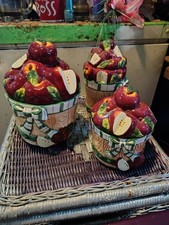 3 Young's Exclusive 1999 Apple Basket Ceramic Cookie Jar Vintage Collectible picture