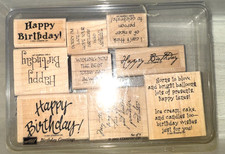 Vintage Stampin’ Up Birthday Greetings Rubber Stamp Set of 9 Wood Mounted 2001 picture