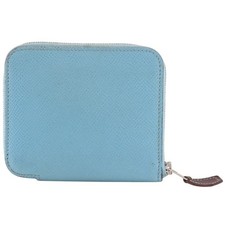 HERMES Azap compact silk in Coin Purse Light blue Epsom Women picture