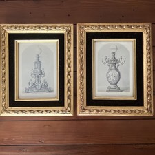 Vintage 1850’s Framed Antique Art - Two French Moderator Lamp Etchings  picture