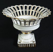 Vintage Reticulated Porcelain Compote Bowl White W/ Gilt Accents M-605 Pedestal picture