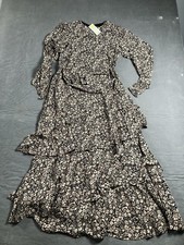 Boden Dress Womens 10 Black Floral V Neck Puff Sleeve Tiered Maxi NWT picture