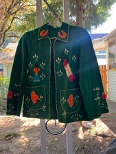 Vintage 1940's embroided jacket, green wool, mexican hand made picture